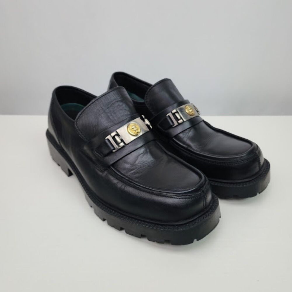 Vintage Pepper Gate Men's Black Lions Head Leather Loafers Size 9